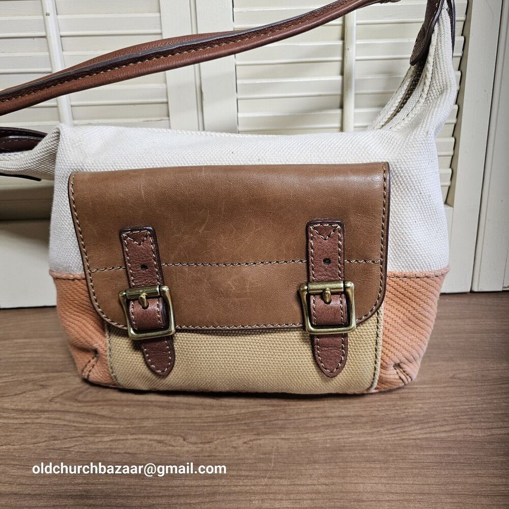FOSSIL Tote Small Peach/Leather Canvas Hobo,Hand Bag Purse,  Pre-loved - Picture 3 of 16